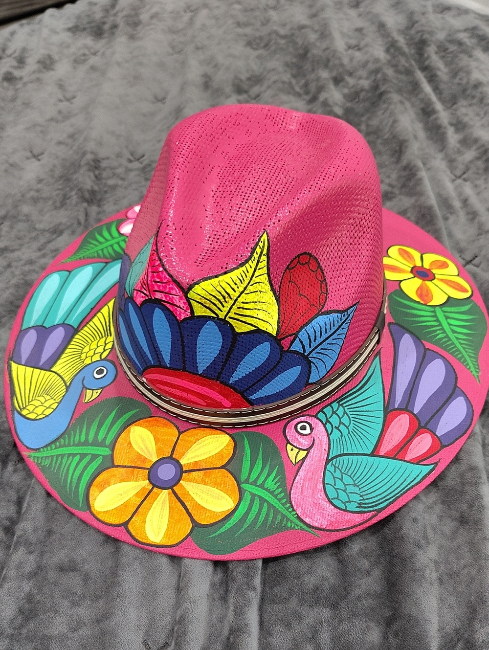 Pink Hand-Painted Floral Fedora Hat - Vibrant Colorful Women’s Accessory
